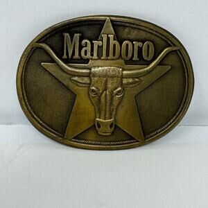 Vintage 1987 Marlboro Solid Brass Longhorn Belt Buckle Philip Morris